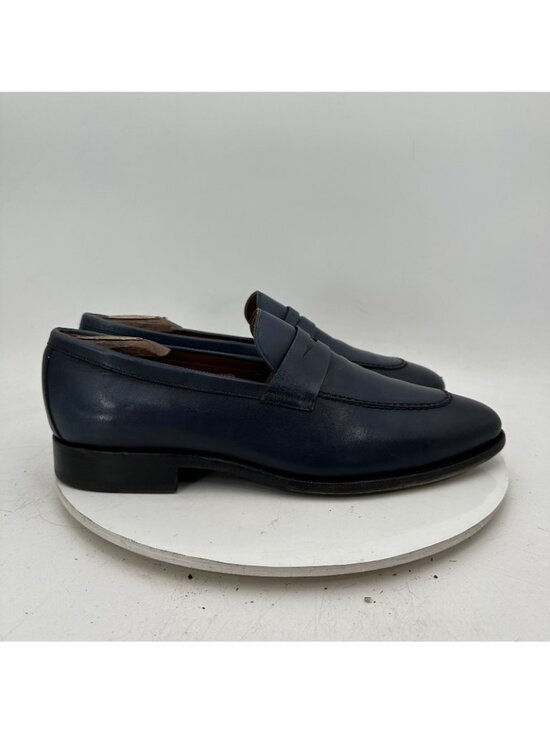Corneliani Men Size 10 Blue Leather Pull On Penny Loafer Dress Shoes